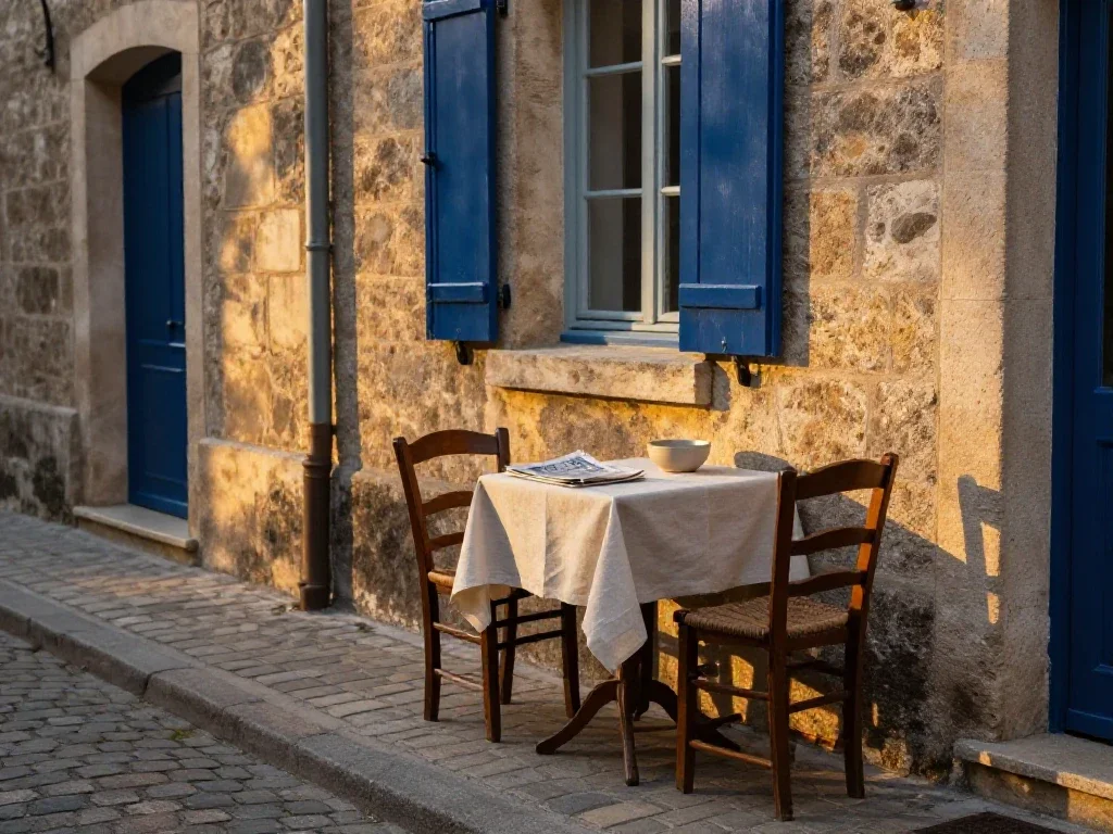 Ruelle de vieille ville baignée de lumière illustrant l'actualité, la table et les voyages.